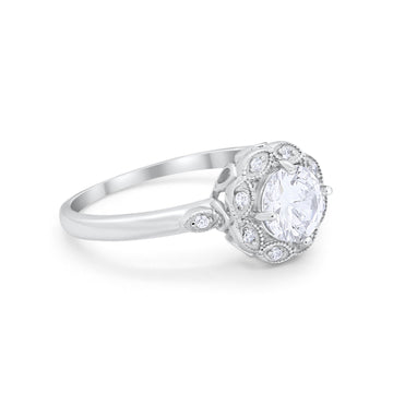 Vintage Style Engagement Ring Round Simulated CZ 925 Sterling Silver